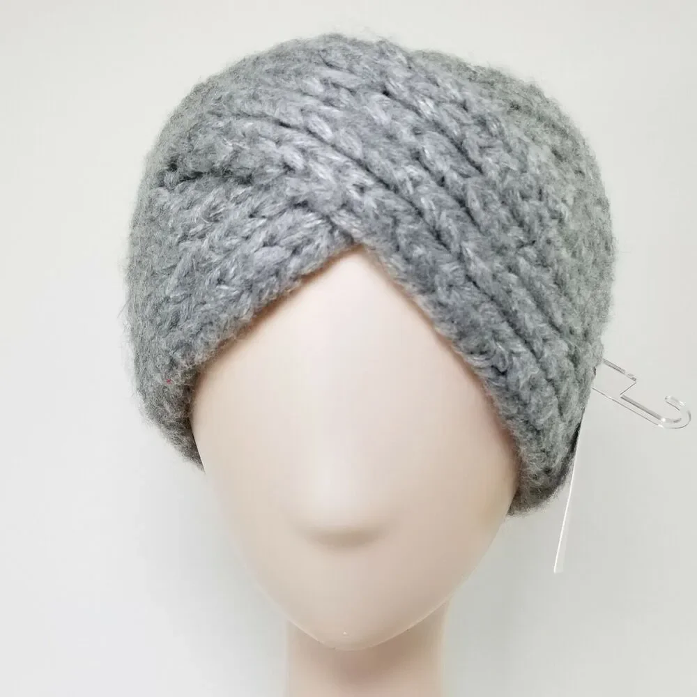 A New Day Womens Knit Crossover Headband Grey One Size NWT Hair Accessory